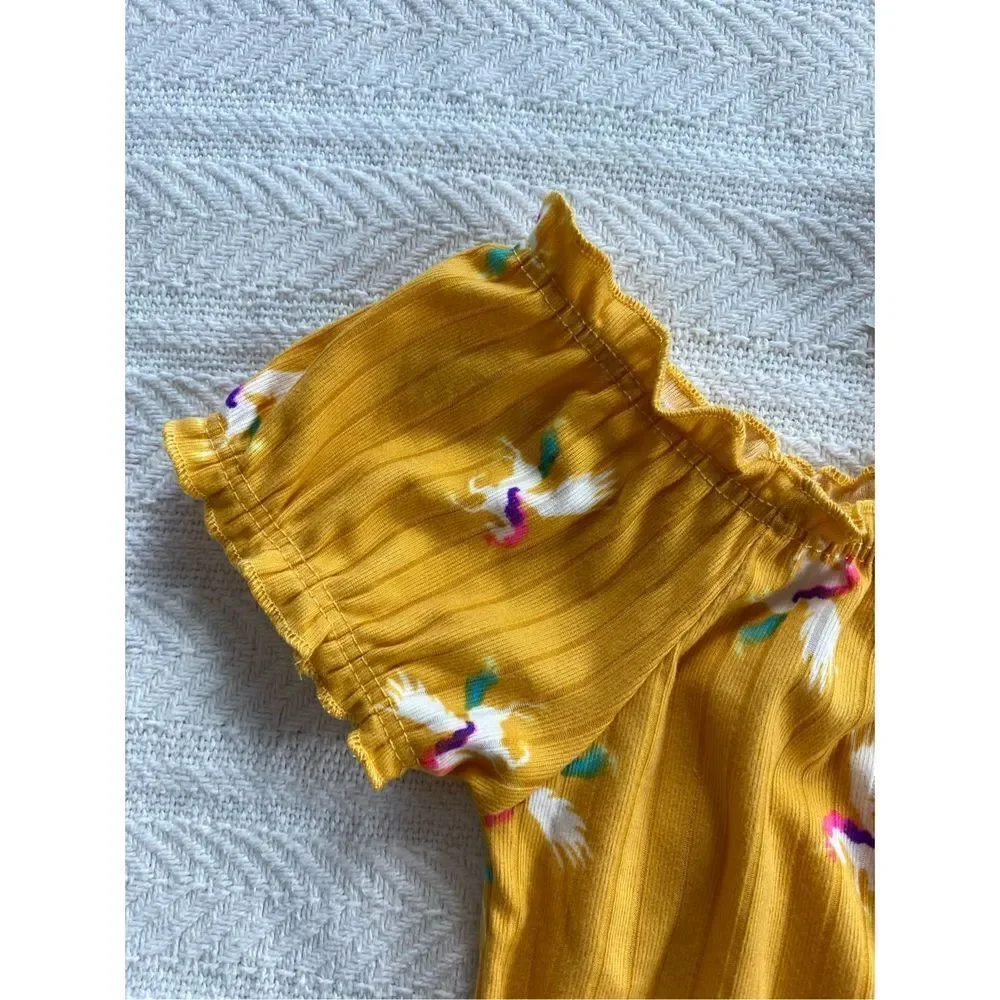 ONE STEP UP Girl’s Small (4) Mustard/Unicorn Top with Matching Scrunchie